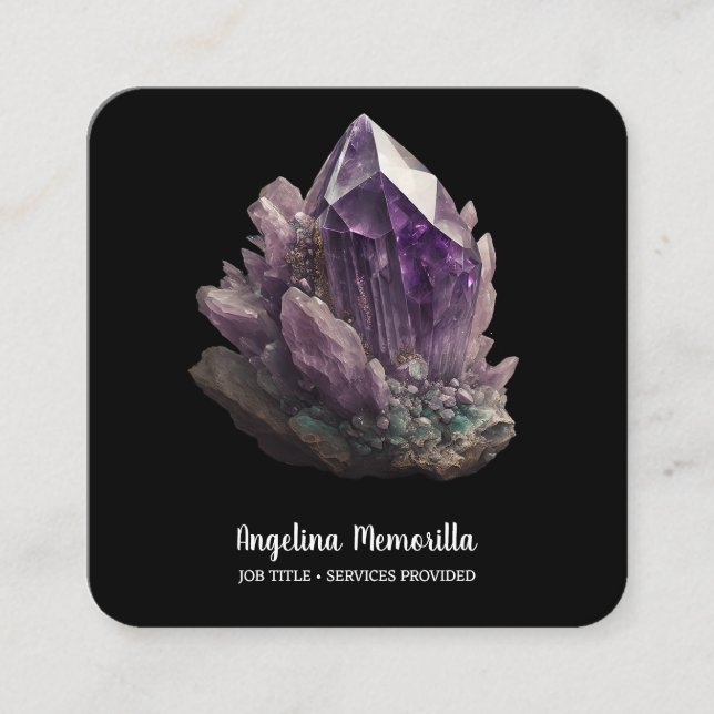 Amethyst Crystal Cluster Square Business Card (Front)