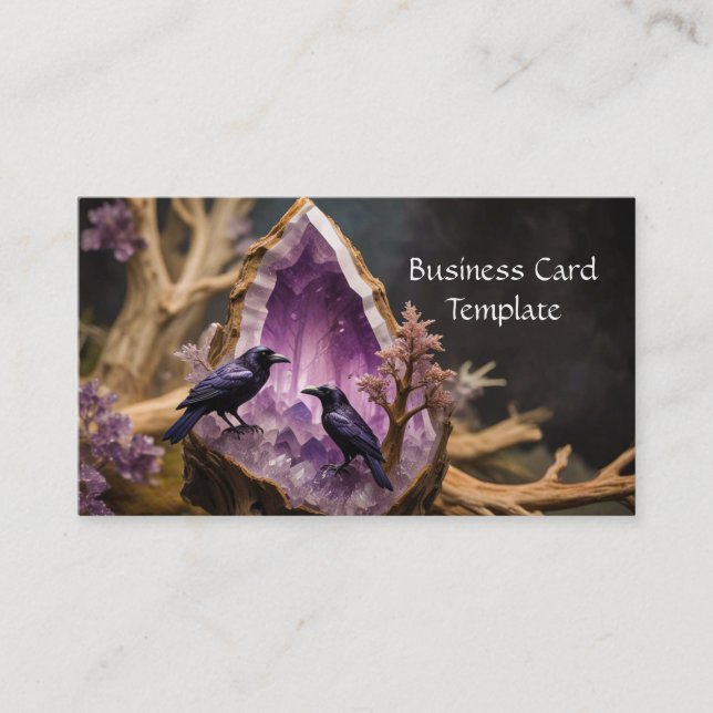 Amethyst Crystal Energy Ravens Business Card (Front)