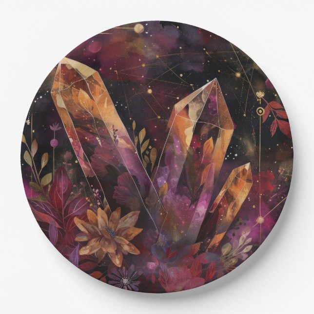 Amethyst Crystal Galaxy Celestial Pattern Paper Plate (Front)