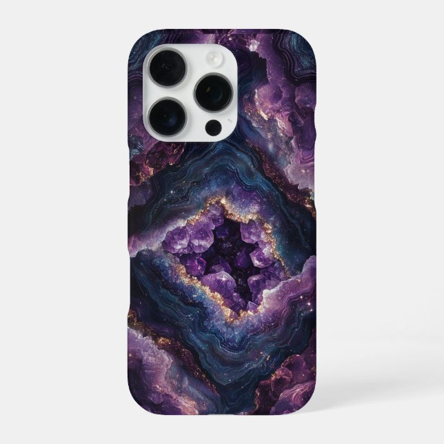 Amethyst Crystal Geode Druzy Faux 3D Stone  iPhone Case (Back)