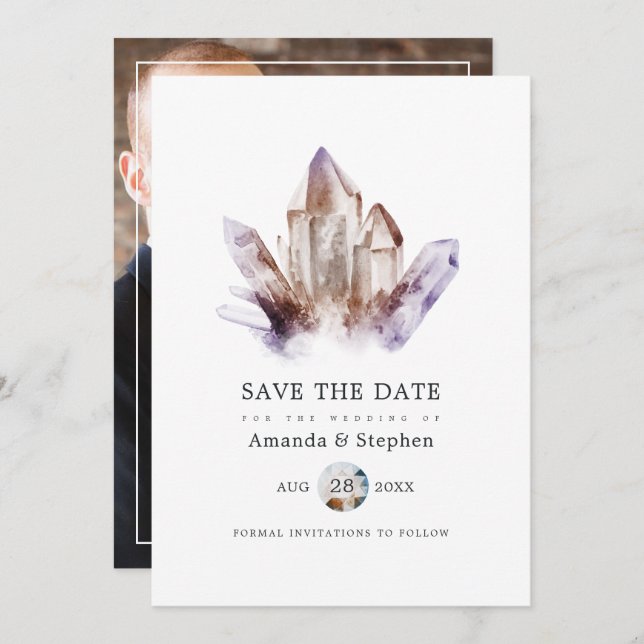 Amethyst Crystal Wedding Photo Save The Date (Front/Back)