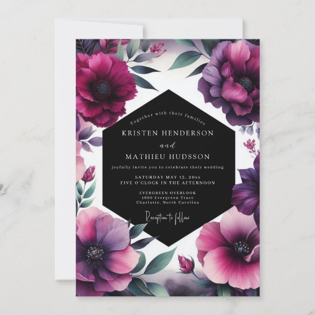 Amethyst Dramatic Bloom Wedding Invitation (Front)