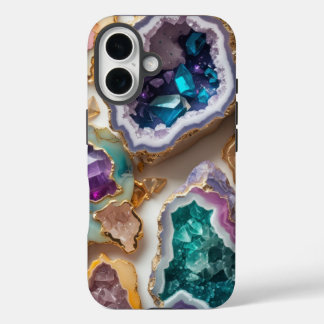 Amethyst & Emerald Crystal Geodes – Elegant Marble iPhone 16 Case