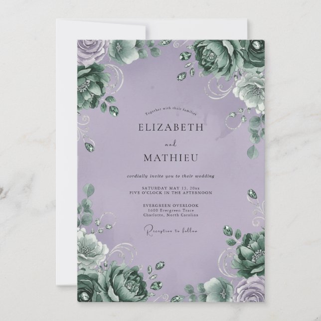 Amethyst Foliage Elegant Eucalyptus Wedding Invitation (Front)