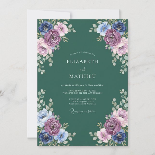 Amethyst Forest Foliage Eucalyptus Wedding Invitation (Front)