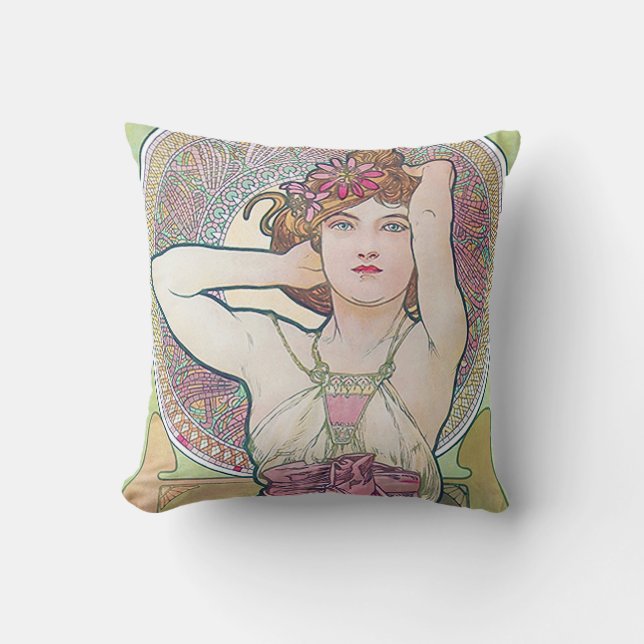 Amethyst (Four Jewels), Alphonse Mucha Cushion (Front)