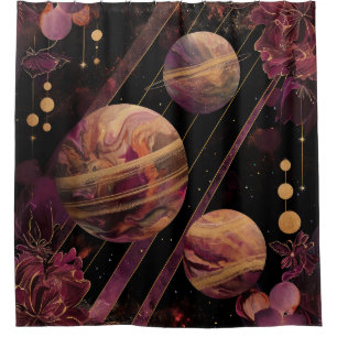 Amethyst Galaxy Planet Gold Celestial Shower Curtain