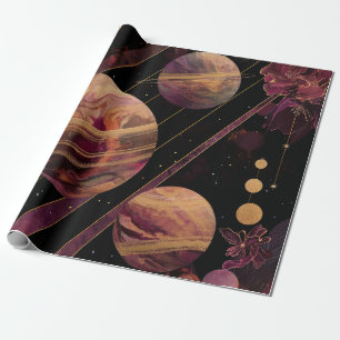 Amethyst Galaxy Planet Gold Celestial Wrapping Paper