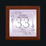 Amethyst Gem & Glitter 33rd Wedding Anniversary Gift Box<br><div class="desc">Glamourous and elegant posh Amethyst 33rd Wedding Anniversary gift box/keepsake box with stylish amethyst gem stone jewels corner decorations and matching coloured glitter border frame printed on an amethyst background. A romantic design for your celebration. All text, font and font colour is fully customisable to meet your requirements. If you...</div>
