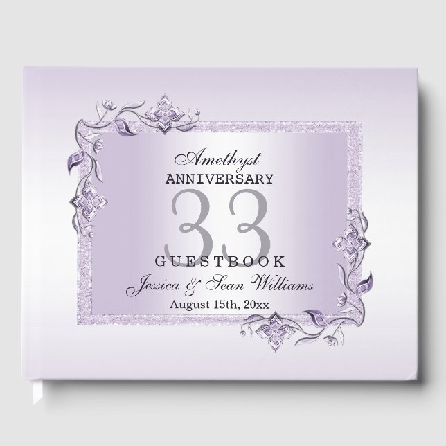 Amethyst Gem & Glitter 33rd Wedding Anniversary Guest Book (Front)