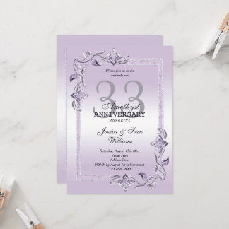 Amethyst Gem & Glitter 33rd Wedding Anniversary In Invitation