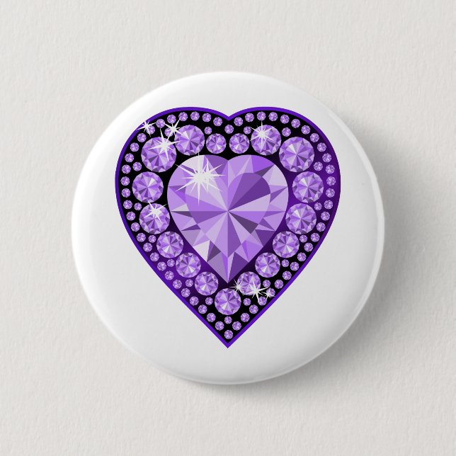 Amethyst Gem heart 6 Cm Round Badge (Front)