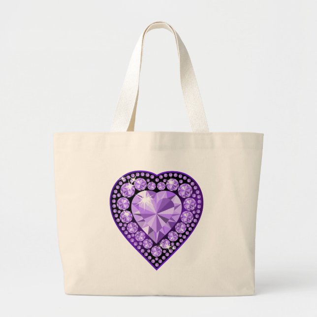 Amethyst Gem heart Large Tote Bag (Front)