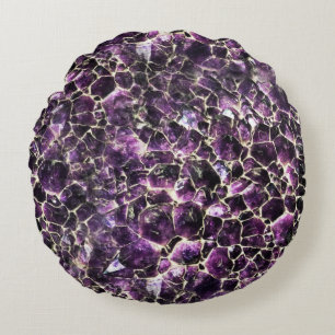 Amethyst Gemstone Crystal Print Round Cushion