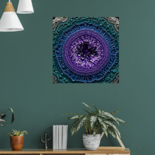 Amethyst Geode Cross Section with Blue Crystals Poster