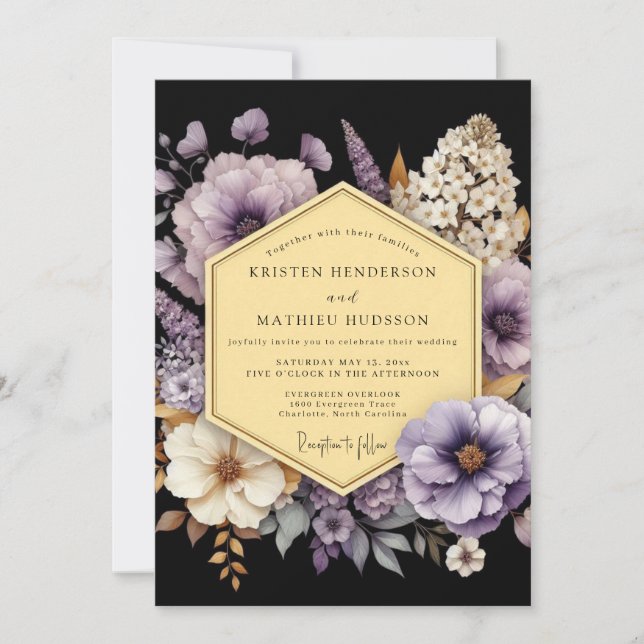 Amethyst Gilded Flora Wedding Invitation (Front)