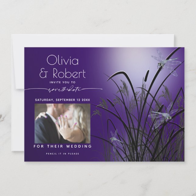 Amethyst Glow Save the Date  Moonlight Dragonfly Invitation (Front)