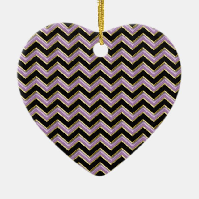 Amethyst Gold Black Zigzag Pattern Ceramic Tree Decoration (Front)