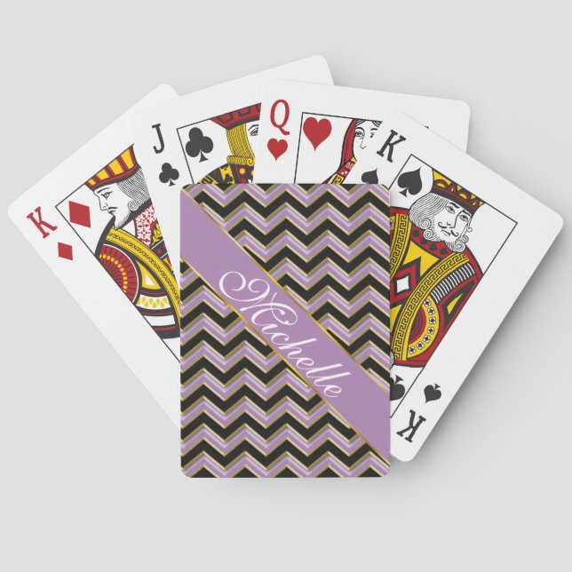 Amethyst Gold Black Zigzag Pattern Playing Cards (Back)