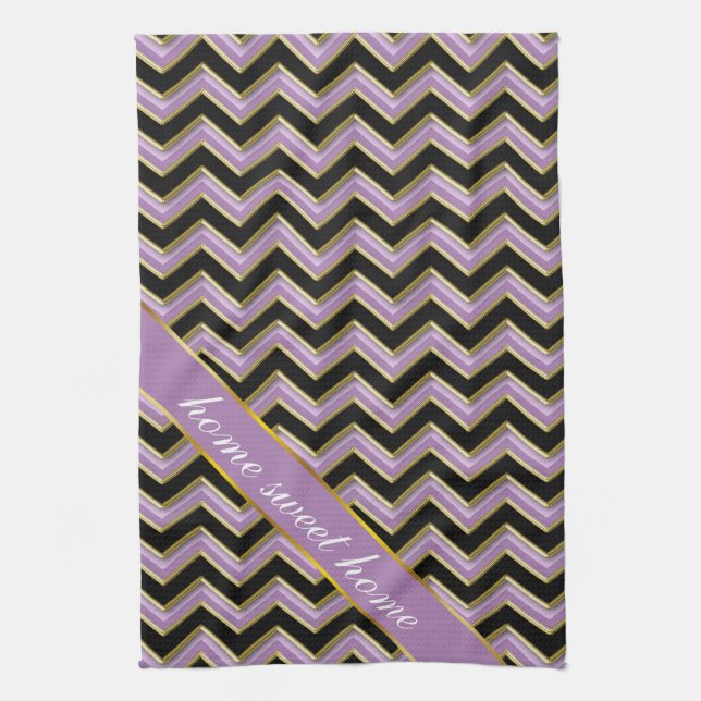Amethyst Gold Black Zigzag Pattern Tea Towel (Vertical)