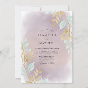 Amethyst Gold Leaf Wedding Invitation