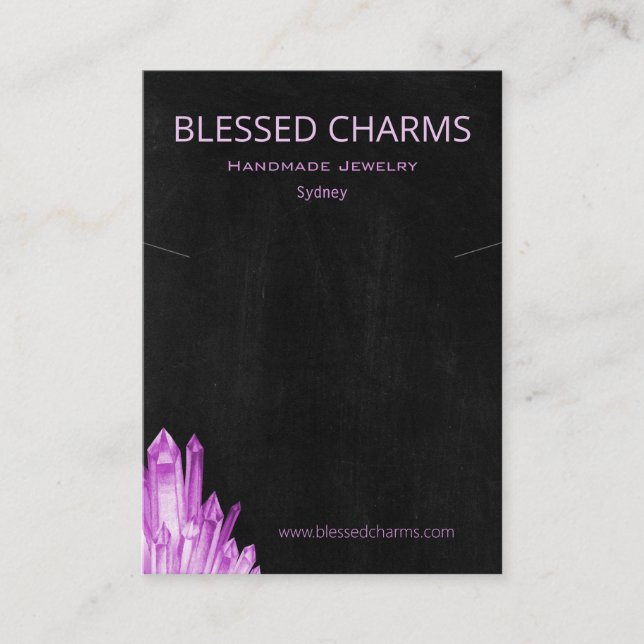 Amethyst Gypsy Boho Crystal Pendant Holder Display Business Card (Front)