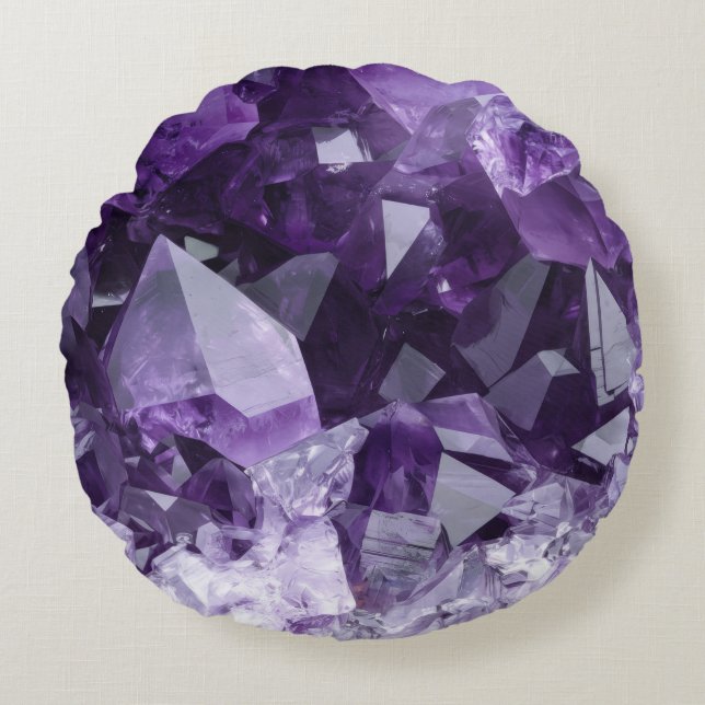 Amethyst Healing Crystal Cluster Round Cushion (Front)
