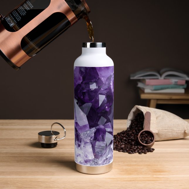 Amethyst Healing Crystal Cluster Water Bottle (Coffee (Rotated))