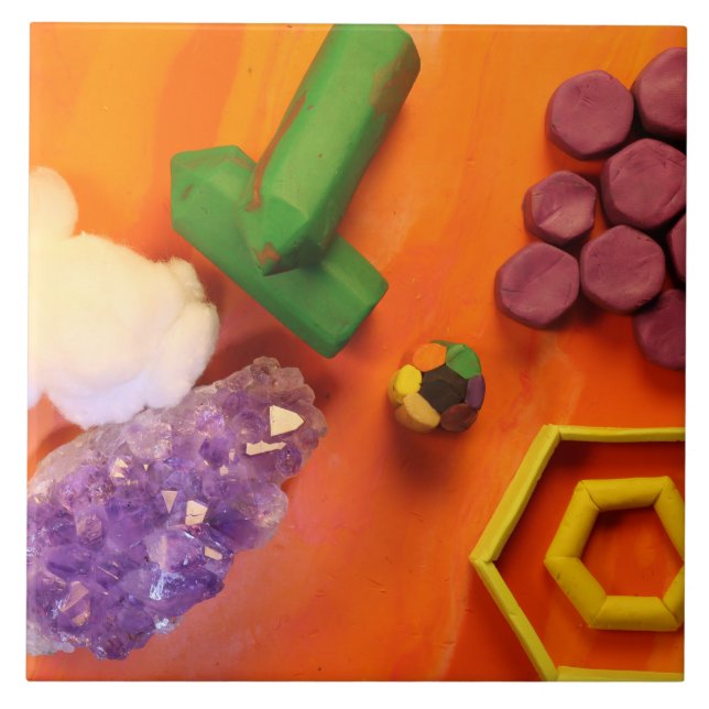 Amethyst Hexagons Crystals with Clay Companions  Tile (Front)