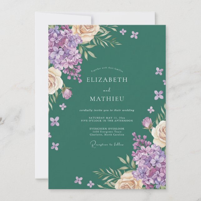 Amethyst Hydrangea Eucalyptus Wedding Invitation (Front)