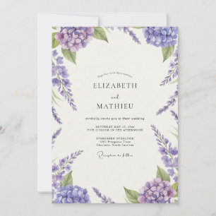 Amethyst Hydrangea Wisteria Wedding Invitation