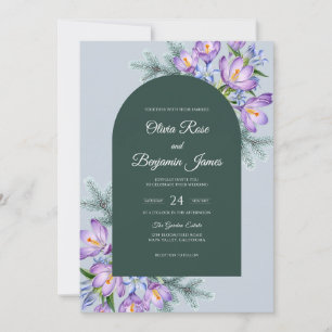 Amethyst Iris Emerald Eucalyptus Wedding Invitation