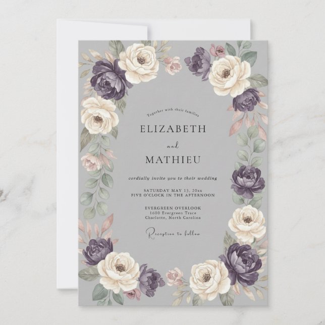 Amethyst Ivory Blossom Wedding Invitation (Front)