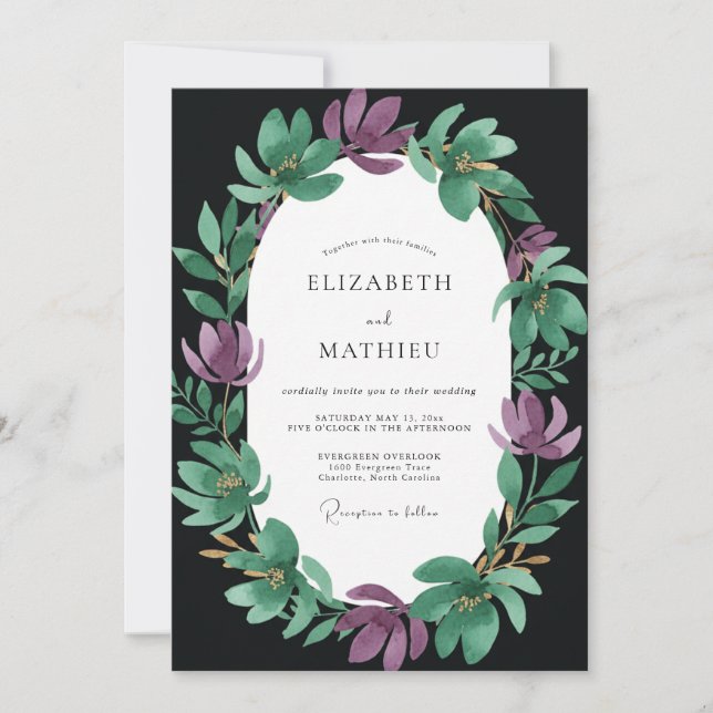 Amethyst Jade Magnolia Wedding Invitation (Front)