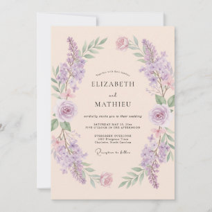 Amethyst Larkspur Champagne Eucalyptus Wedding Invitation
