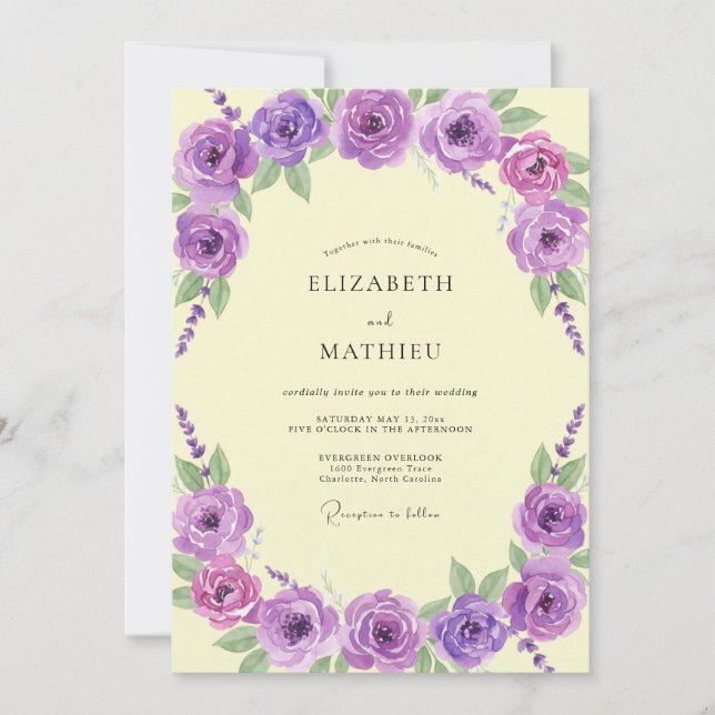 Amethyst Lemon Petal Wedding Invitation (Front)