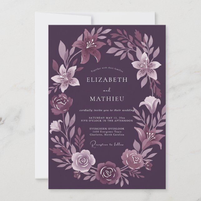 Amethyst Lily Painted Wedding Invitation (Front)