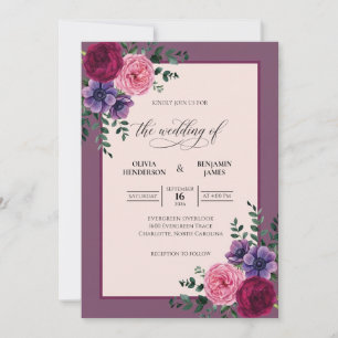 Amethyst Magenta Leaf Wedding Invitation