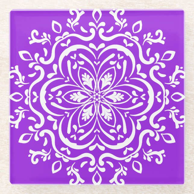 Amethyst Mandala Glass Coaster (Front)