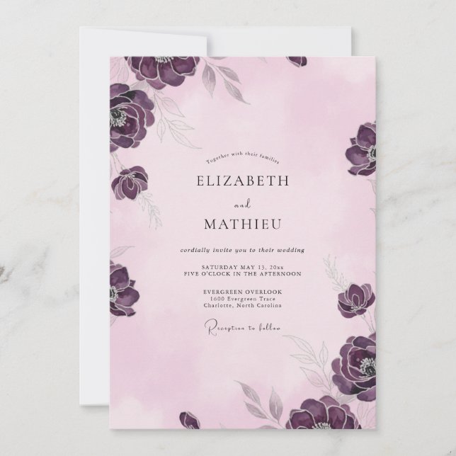 Amethyst Mauve Watercolor Wedding Invitation (Front)