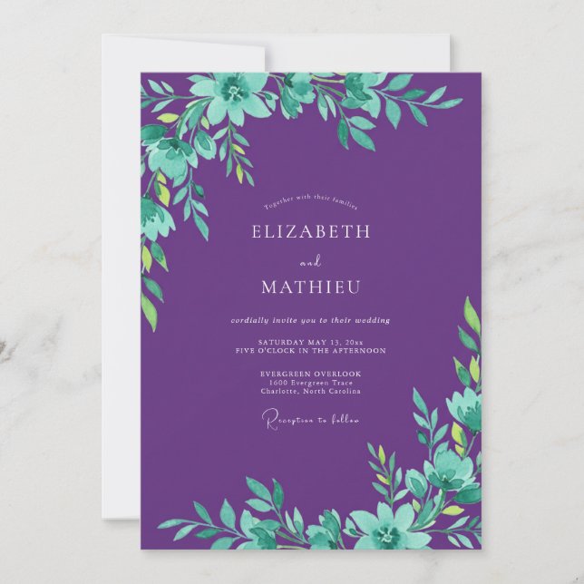 Amethyst Mint Foliage Sage Wedding Invitation (Front)