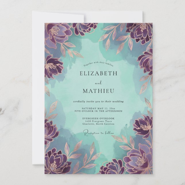 Amethyst Mint Wildflower Wedding Invitation (Front)