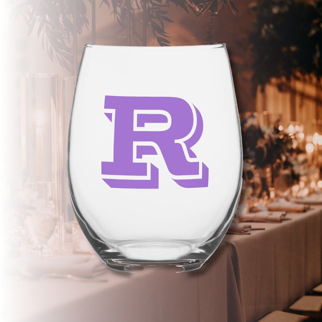 Amethyst Modern Monogram Initial Letter  Stemless Wine Glass (Creator Uploaded)