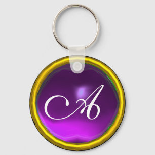 AMETHYST  MONOGRAM ,purple  yellow Key Ring