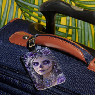 Amethyst Moon Calavera – Purple Day of the Dead Luggage Tag