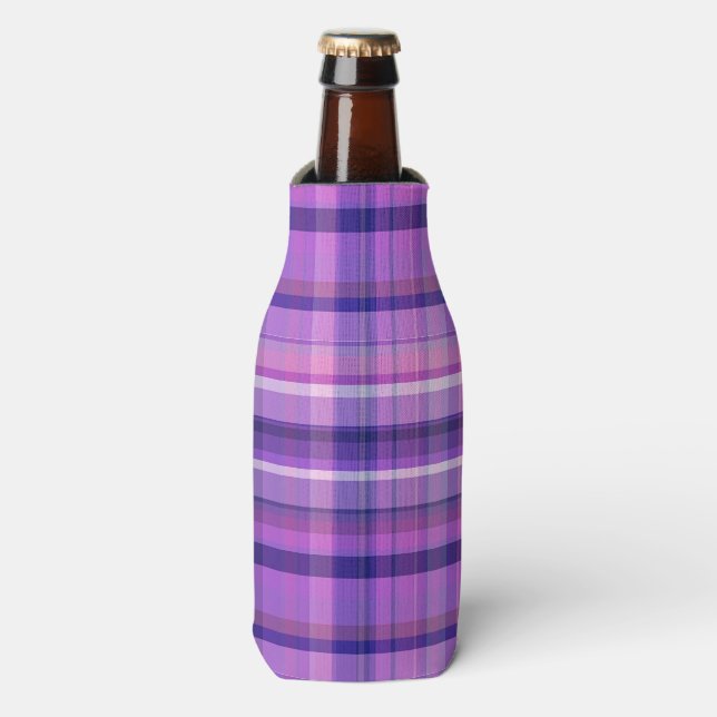 Amethyst Navy Blue Cotton Candy Pink Madras Bottle Cooler (Bottle Front)