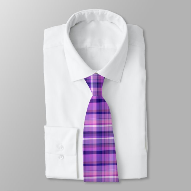 Amethyst Navy Blue Cotton Candy Pink Madras Tie (Tied)