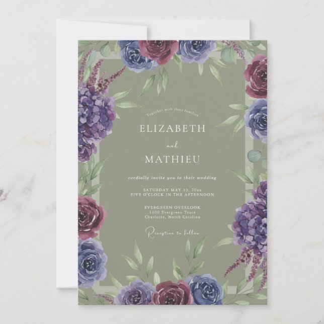 Amethyst Olive Painted Wedding Invitation (Front)