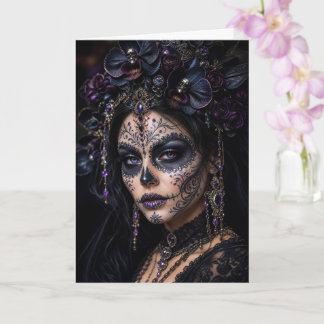 Amethyst Orchid Calavera – Gothic Sugar Skull Card