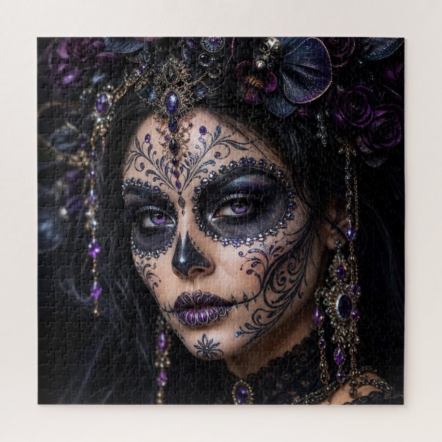 Amethyst Orchid Calavera – Gothic Sugar Skull Jigsaw Puzzle (Vertical)